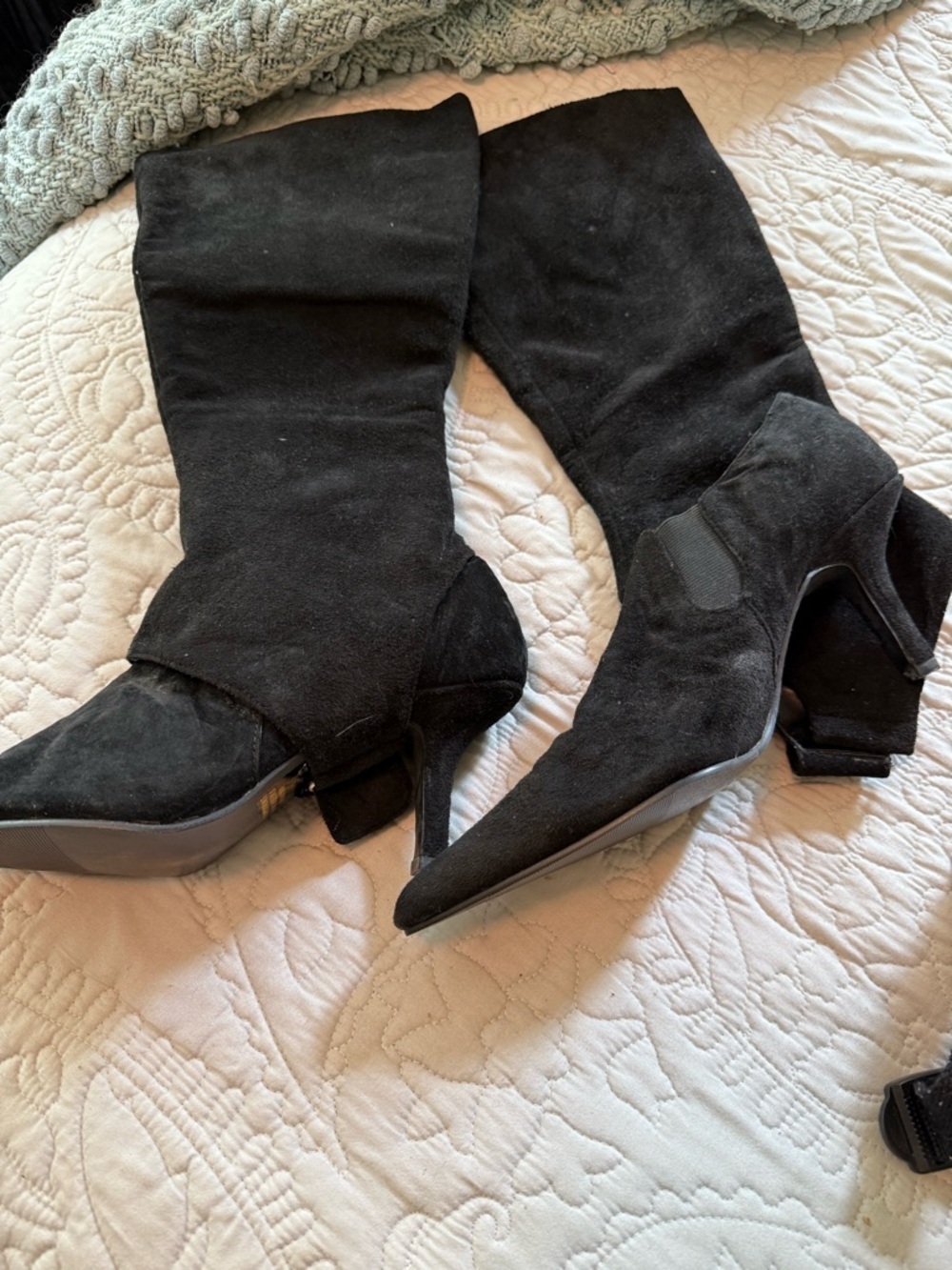 Newport News Black Suede Stiletto Tall Boots Size 8.5